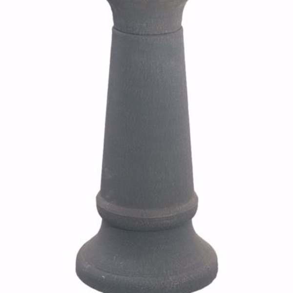 Gray stone birdbath pedestal on a white background