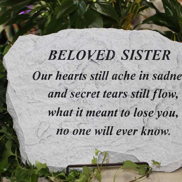 Memorial stone with a sympathy message for a beloved sister
