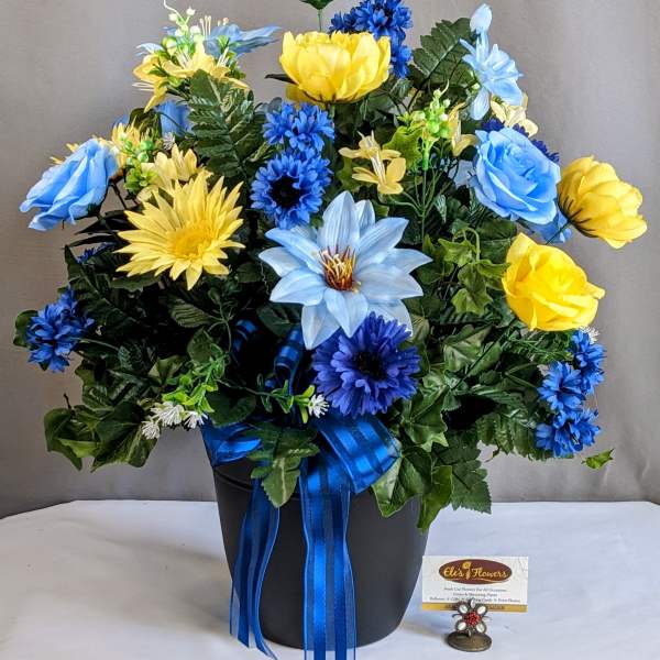 Memorial Planter Yellow & Blue - Artificial Arrangement