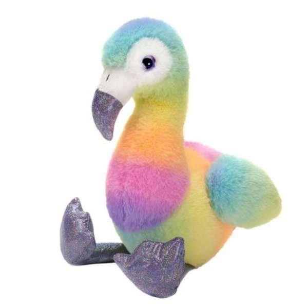 Rainbow plush bird toy with glittery feet and beak