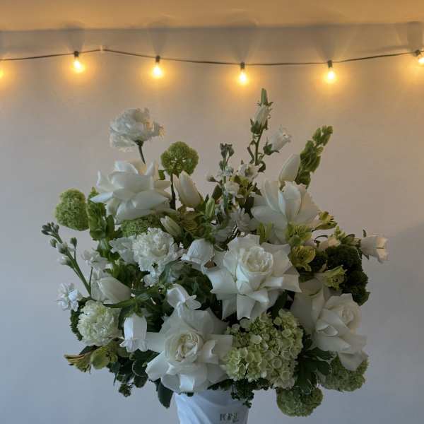 Green queen- white roses, green Hydrengea, Alstromeria, mattiola