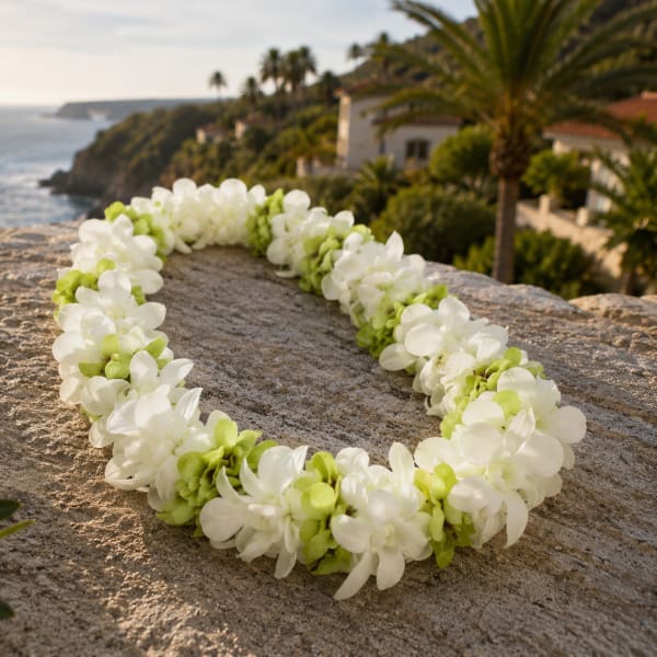 White and Green Double Orchid Lei