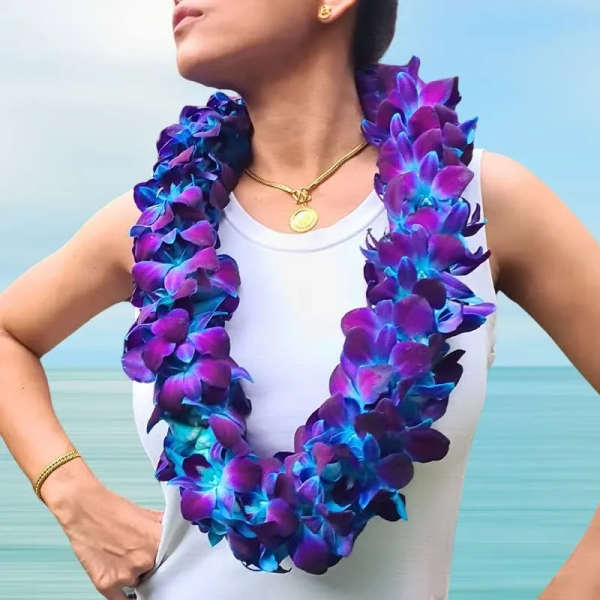 Tropical Double Strand Blue Orchid Lei