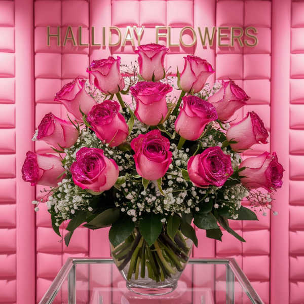 18 Hot Pink Roses