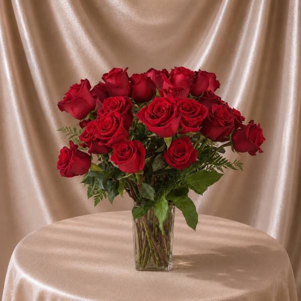 12 Red Roses in Gathering Vase