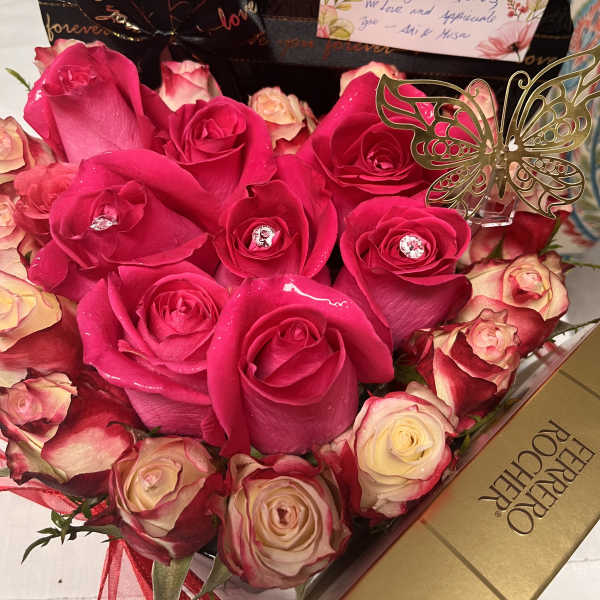 hearts flowers with diamond