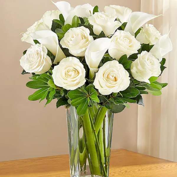 White Rose & Calla Lily Bouquet for Sympathy