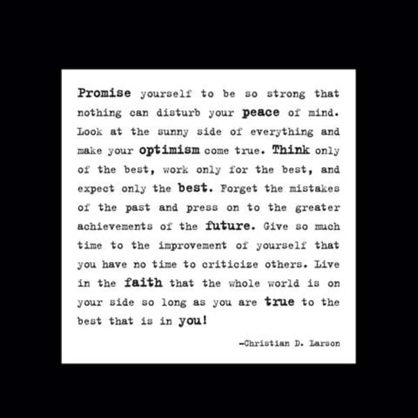 A white quote card with black typewriter-style text on a black background