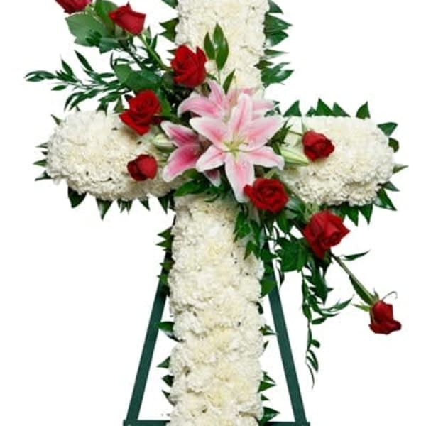 White Cross Standing Spray