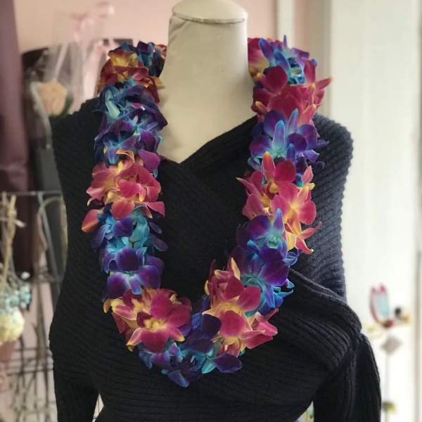 Double Red and Blue Orchid Graduation Leis