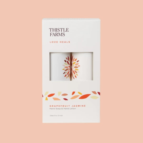 Gift box for Thistle Farms grapefruit jasmine hand soap and lotion
