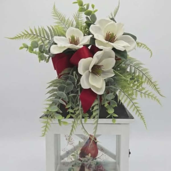 Red Cardinal White Wood Lighted Lantern