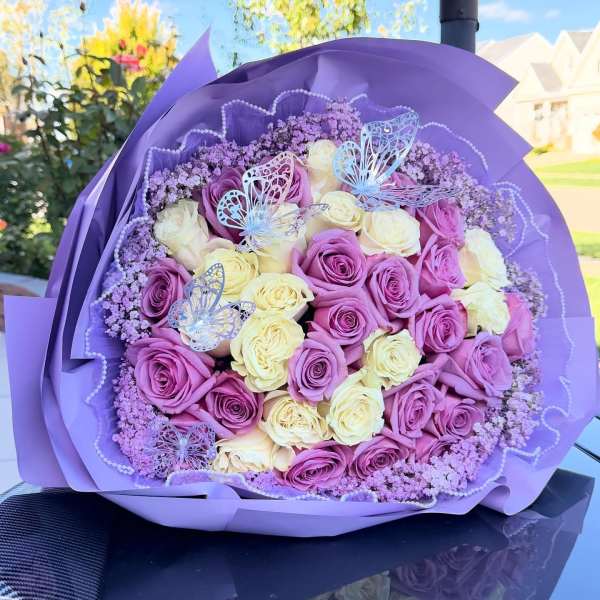 Purple with white