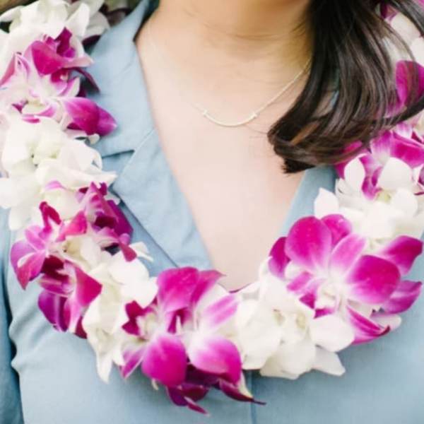 Double Orchid Lei - Purple & White