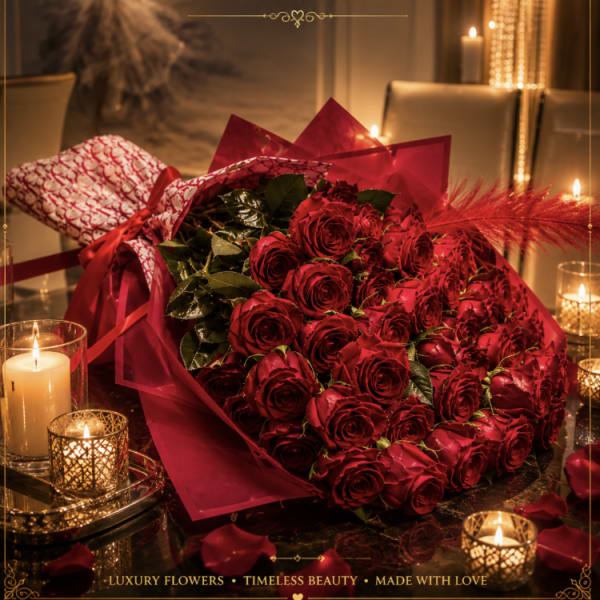 50 Red wrapped roses