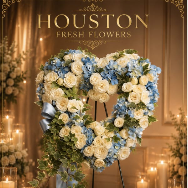 Heart Shaped Spray -Pure Love White Rose and Blue Hydrangea