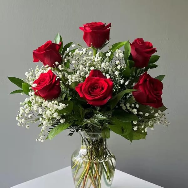 Roses, Baby Breath and Greens