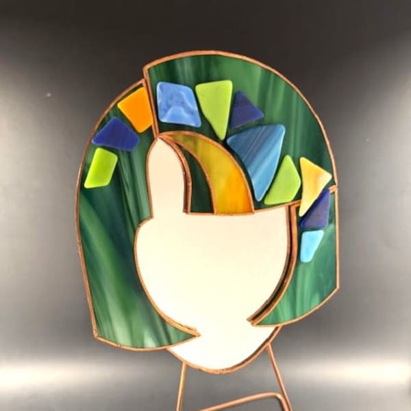 #A076 - Emerald Green Mosaic Face Mirror
