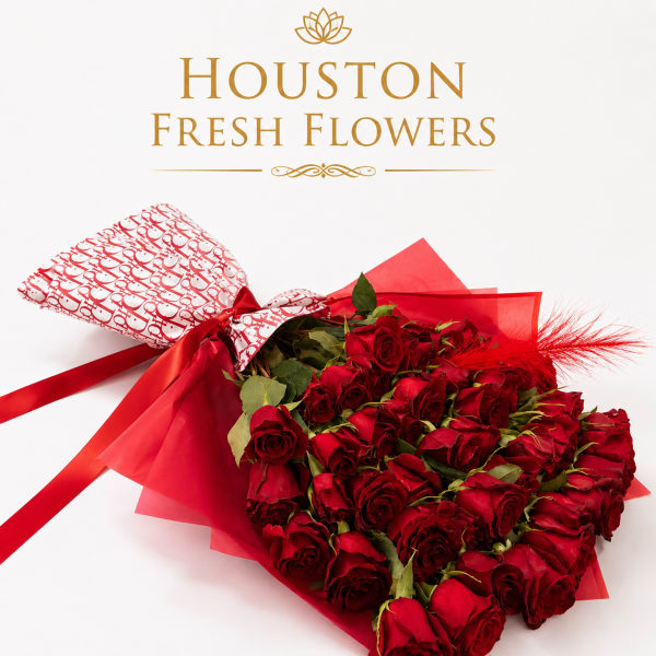 50 Red Wrapped Roses