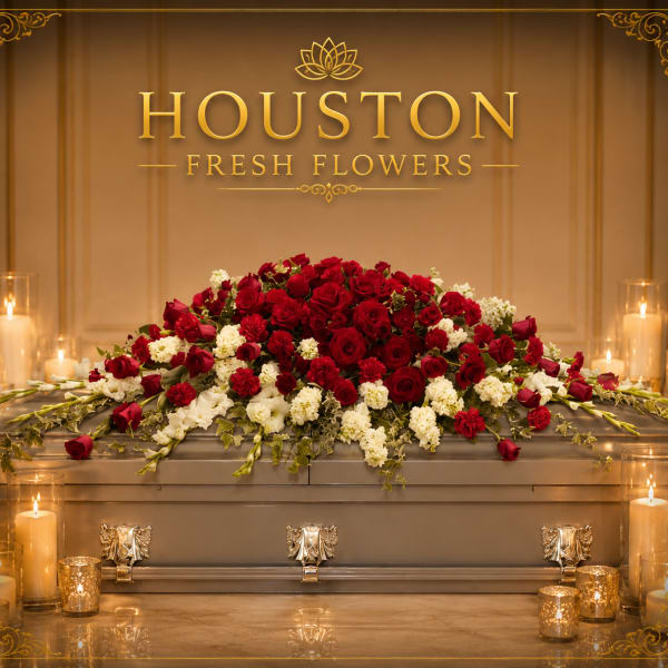 Red Rose & White Flower Casket Cover