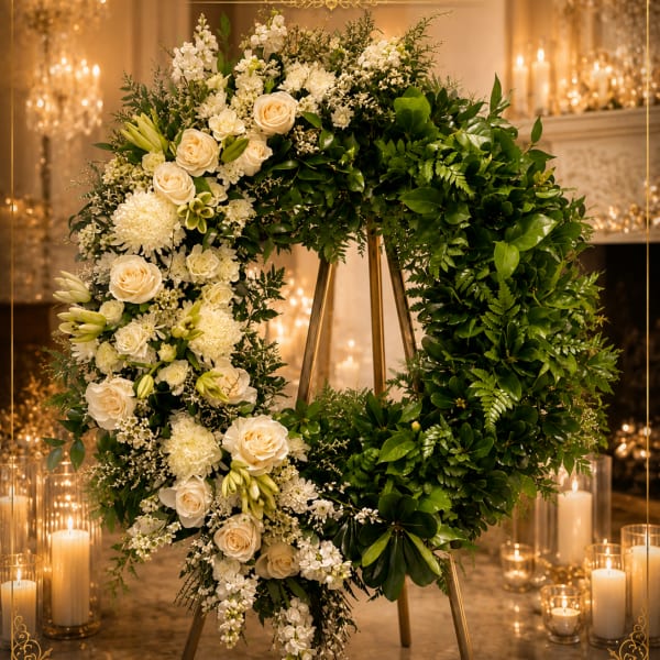 White Wreath with roses