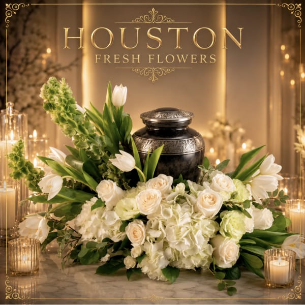 Cremation Urn with White Flowers