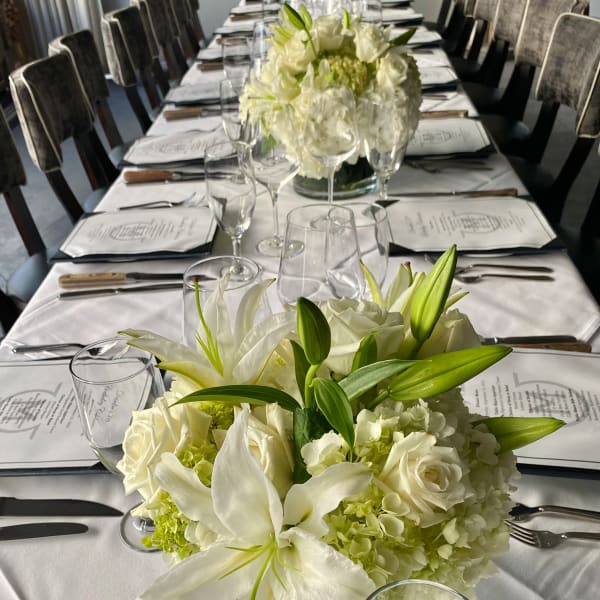 White centrepiece for Mastsos Ocean Club Party