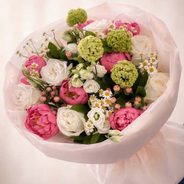 Pastel Romance Bouquet. The photo shows the standard size.