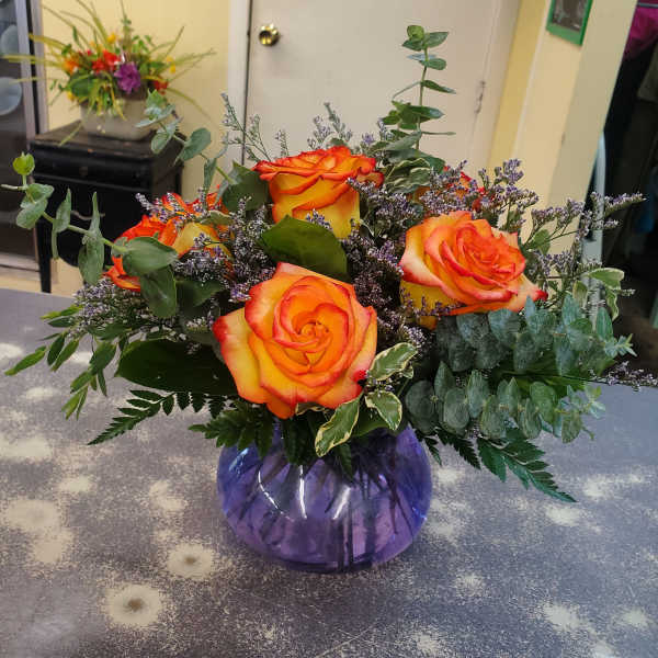 6 Rose Bunch Bouquet { 2 Tone Orange/Yellow}