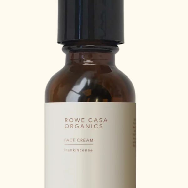 Amber pump bottle labeled face cream