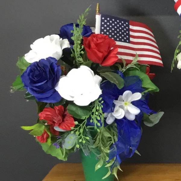 Red, White, & Blue SILK/ARTIFICIAL Cemetery Cup