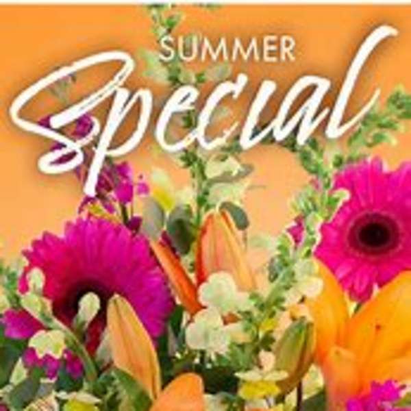 Summer Special floral arrangement with pink gerberas and orange lilies