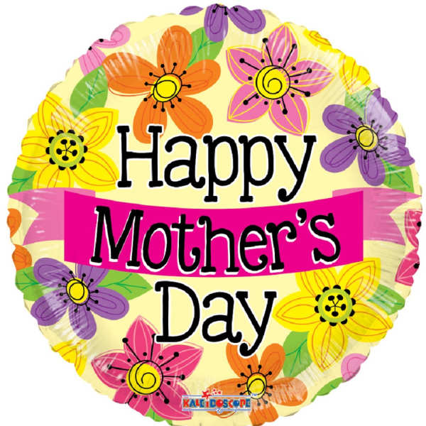 Round balloon with colorful flowers and "Happy Mother's Day" text