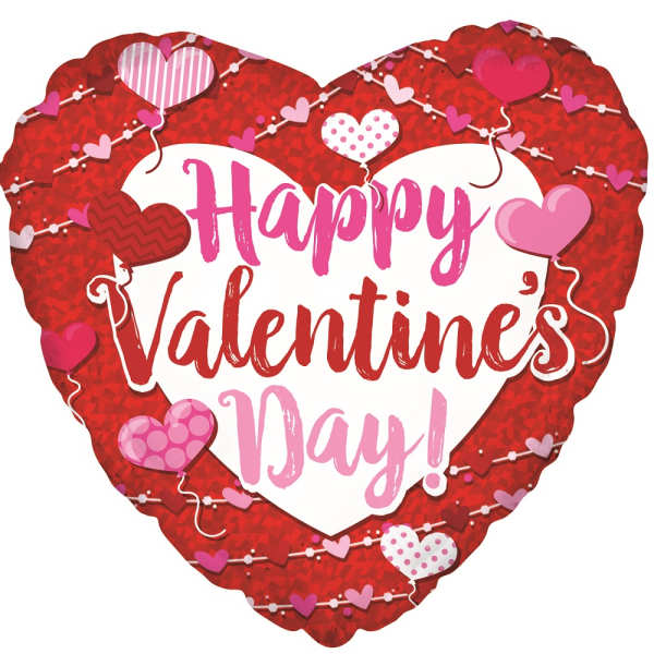 Heart-shaped Valentine's Day balloon with pink and red lettering