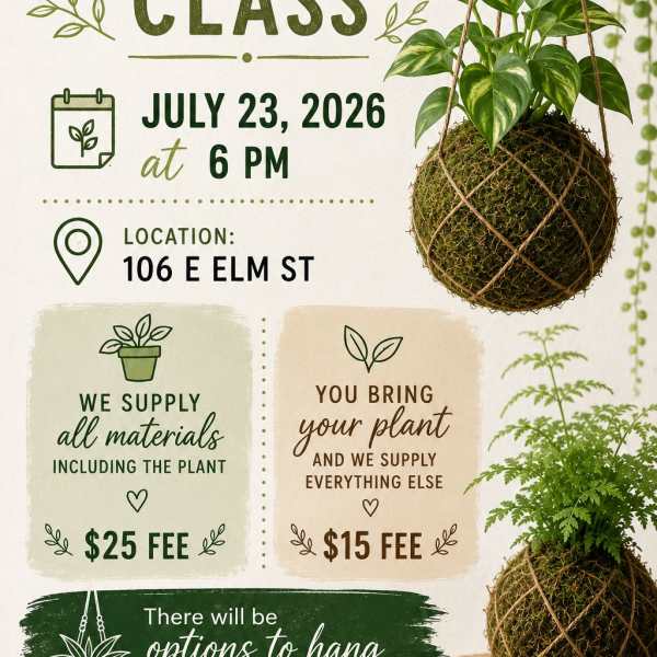 Kokedama Class -July 23, 2026 @ 6 pm