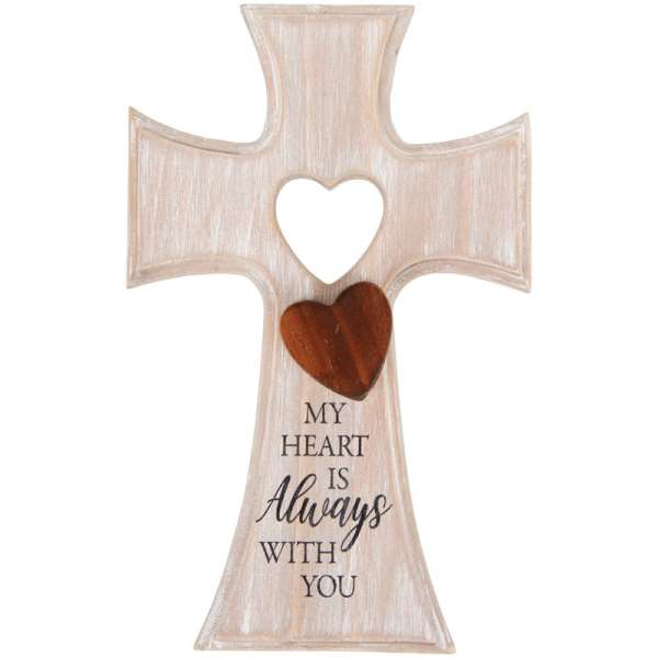 Memory Cross w/ Heart (light wood) 'My Heart...'