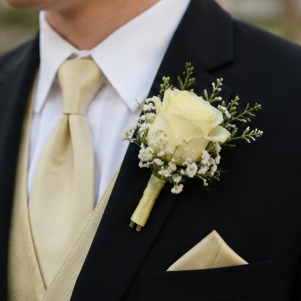 Simple Pale Yellow Rose Boutonniere