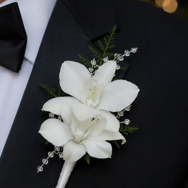 White Dendrobium Orchid Boutonniere