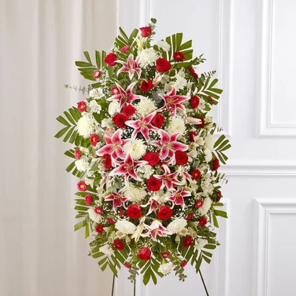 Red Rose And Lily Standing Spray