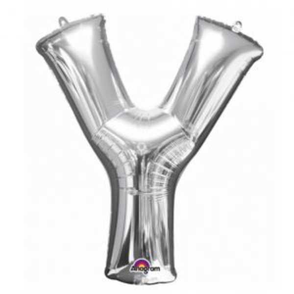 Silver letter Y balloon on a white background