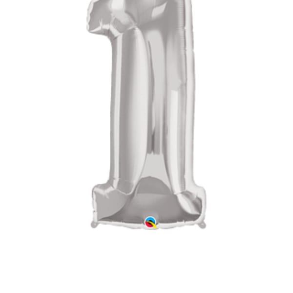 Silver number 1 foil balloon on a white background