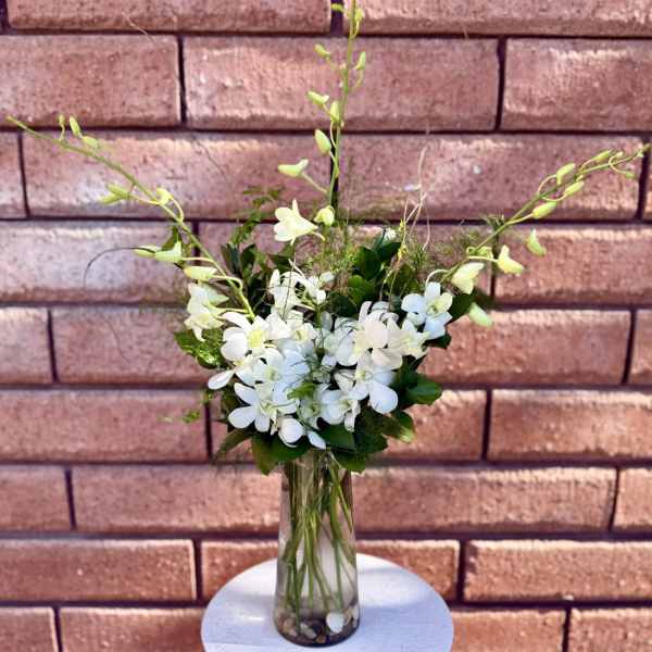 White Dendrobium Orchids Vase