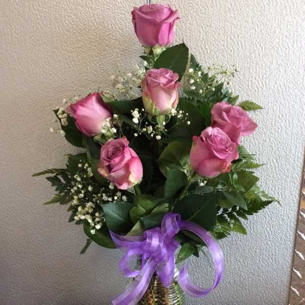 6 Purple Roses