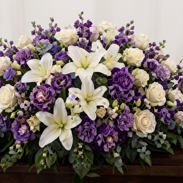 Purple & White Casket Spray