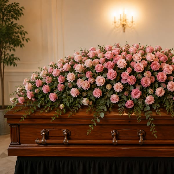 Pink Rose Casket Cover
