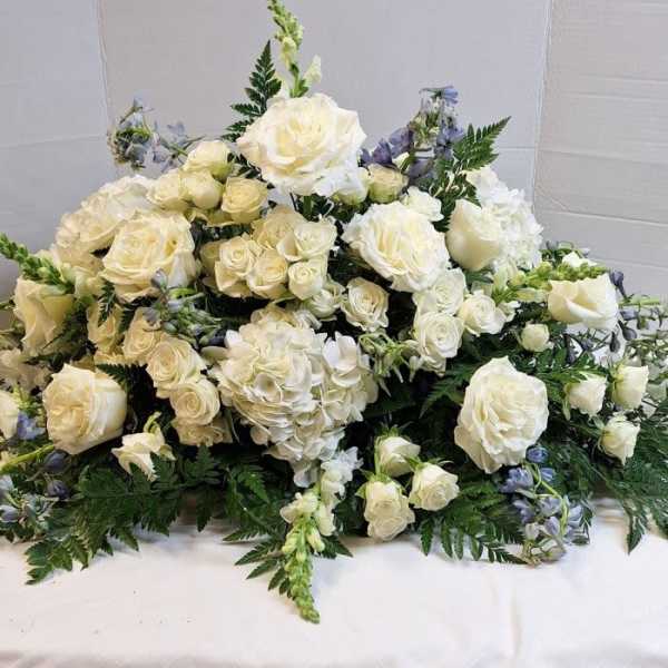 Peaceful White Casket Spray