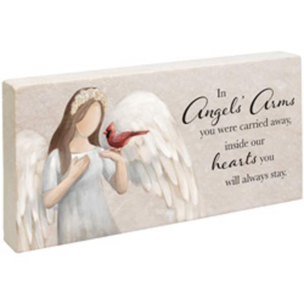 Memorial plaque with an angel and a cardinal bird