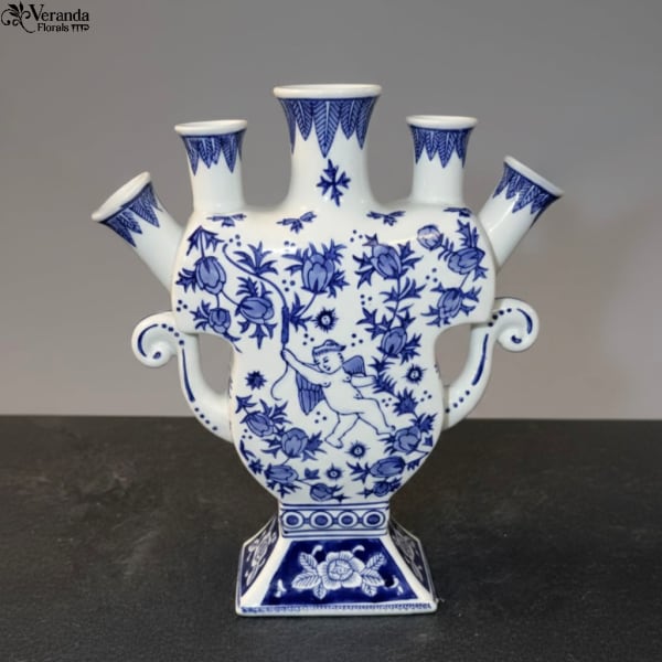 Blue and White Tulipiere (with flowers)