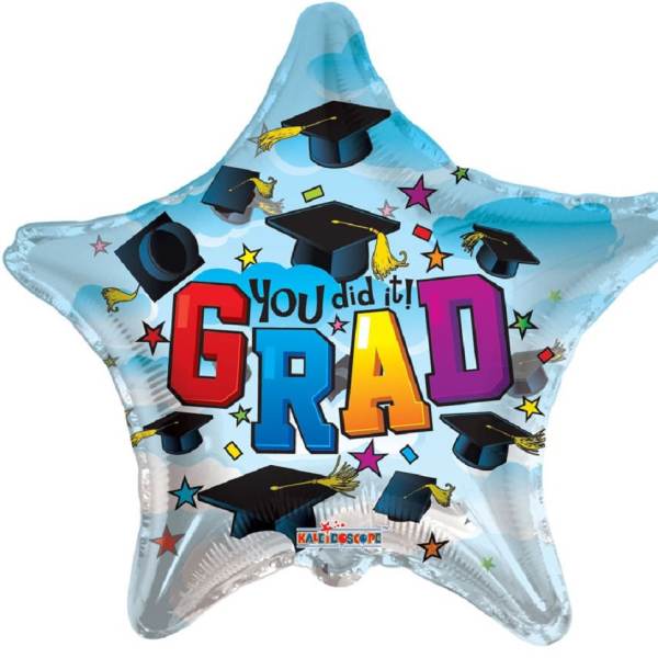 Star-shaped graduation balloon with "You did it! GRAD" text