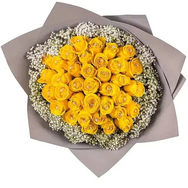 Luminous Yellow Roses wrapped Bouquet
